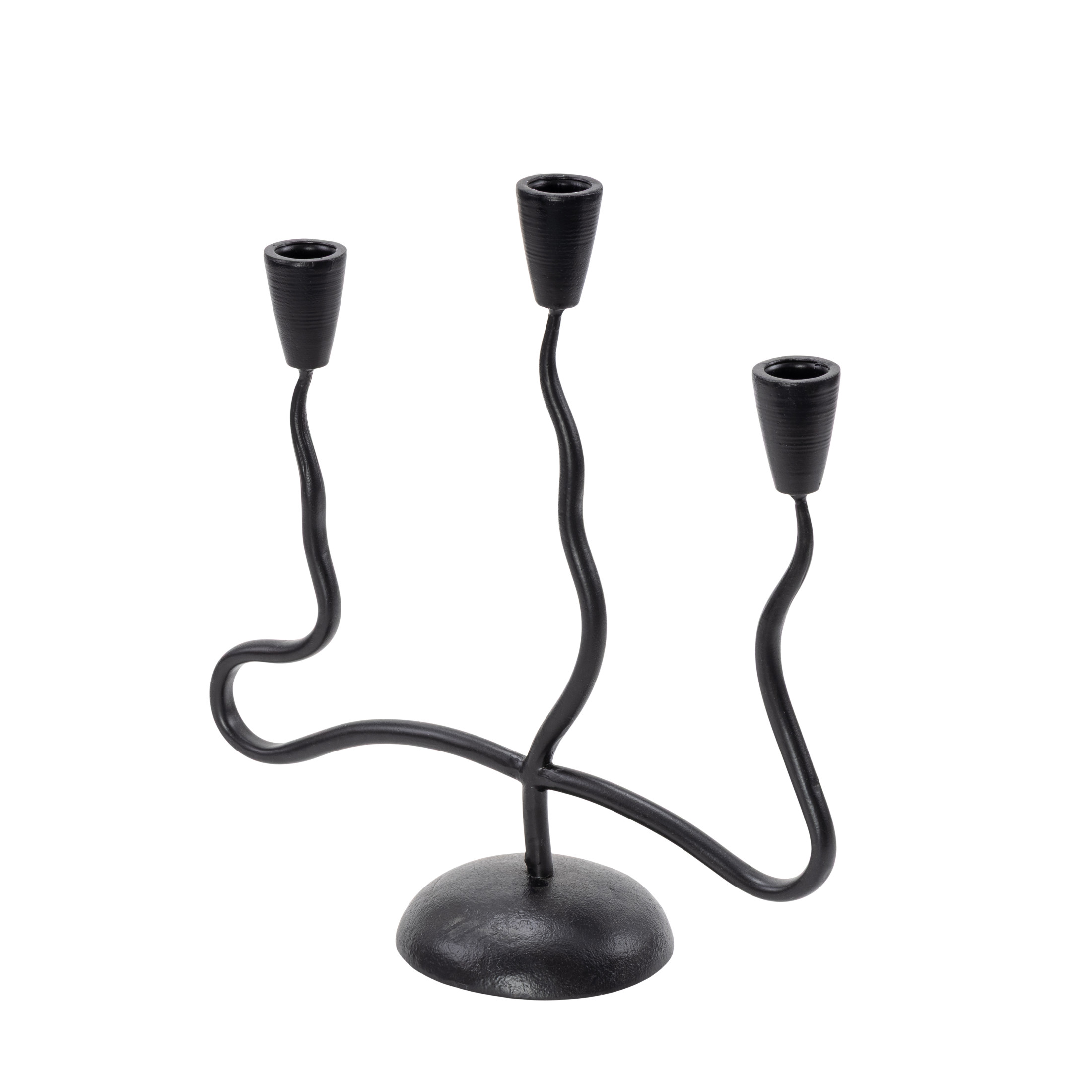 DecMode 3 Candle Black Metal Candle Holder with Round Base