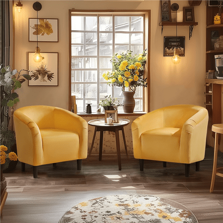 Alden Design Upholstered Barrel Accent Chair for Livingroom, Yellow Velvet