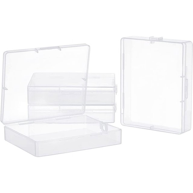 Paquete de 4 cajas de plástico transparente para almacenar cuentas, con tapas, pequeñas cajas de plástico rectangulares para organizar cuentas, joyas, suministros de oficina, suministros para