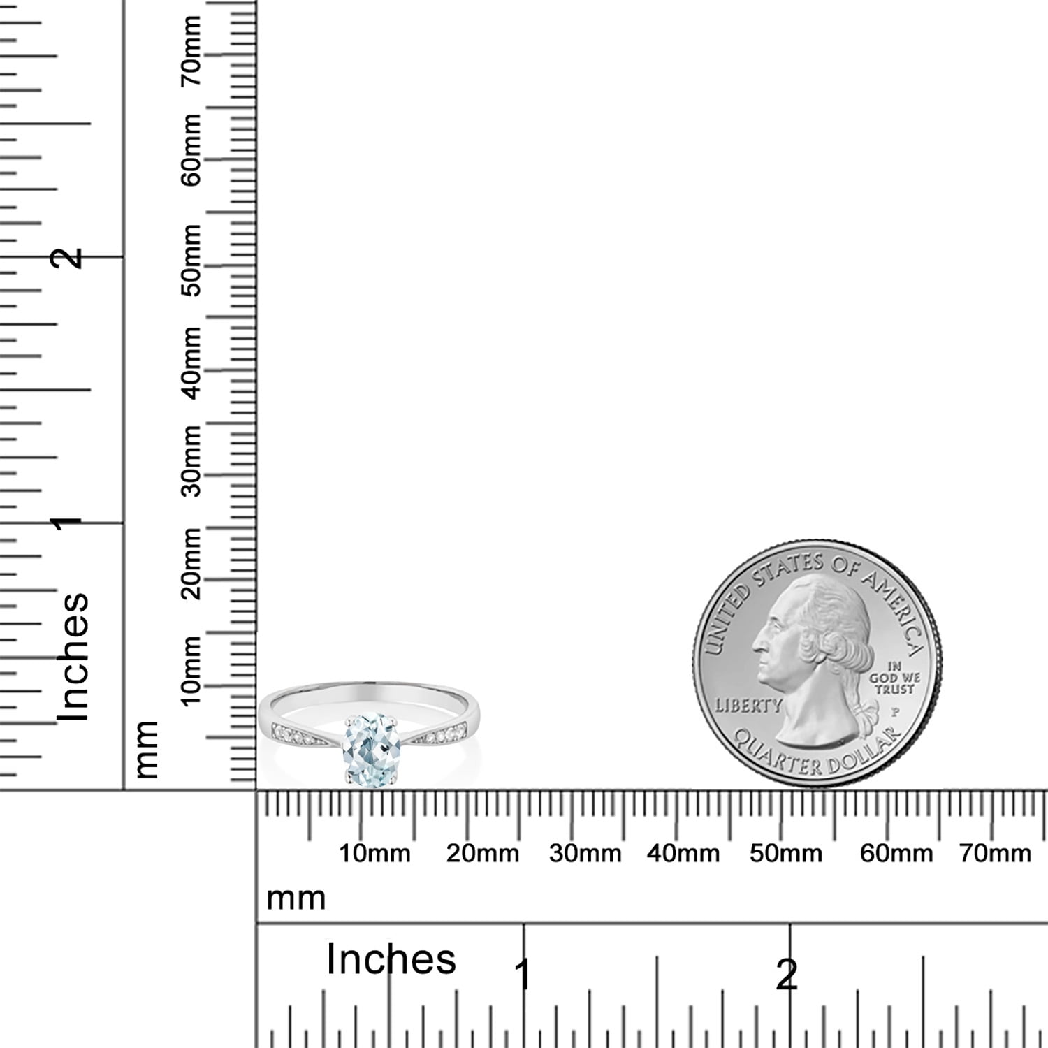 Gem Stone King 10K White Gold Sky Blue Aquamarine and White Diamond Engagement Ring for Women (0.78 Cttw, Gemstone March Birthstone, Oval 7X5MM, Available in Size 5, 6, 7, 8, 9)