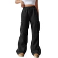 thumbnail image 2 of Mohiass Womens Cargo Sweatpants Baggy Fleece Wide Leg Sweat Pants Drawstring High Waisted Lounge Sweatpants with Pockets Black L, 2 of 8