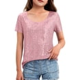 thumbnail image 4 of YOUYEDIAN Girl's Round Neck Glitter Sequins Shirts Top Sparkle Shimmer Concert Party Tee Pink, 4 of 5
