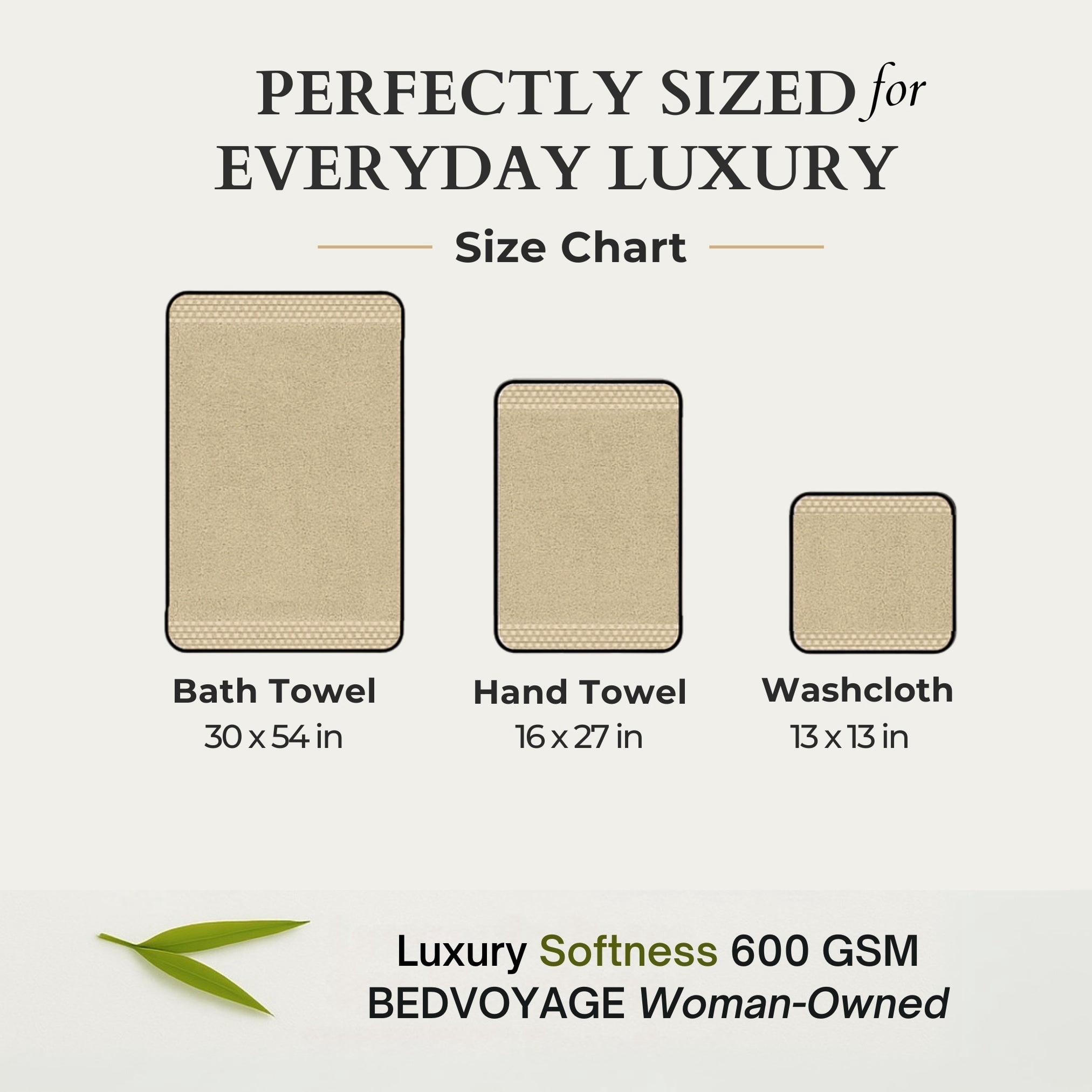 BedVoyage Towel Set 3pc - Viscose from Bamboo + Cotton - 600 GSM - Absorbent & Odor Resistant - Champagne
