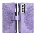 thumbnail image 3 of Feishell Zipper Wallet Case for Samsung Galaxy S21,for Women Men,Stylish Embossed Pattern PU Leather Multi Card Slots Magnetic Clasp Flip Kickstand Crossbody Phone Case with Shoulder Strap,Purple, 3 of 10