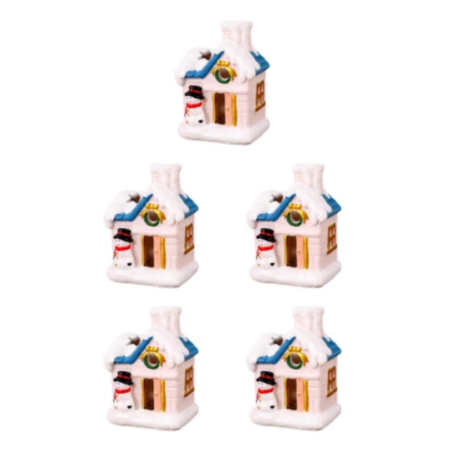 maskred Resin Christmas Scene Snow House LED Desktop Set Decoration Village House Snowman 5Set
