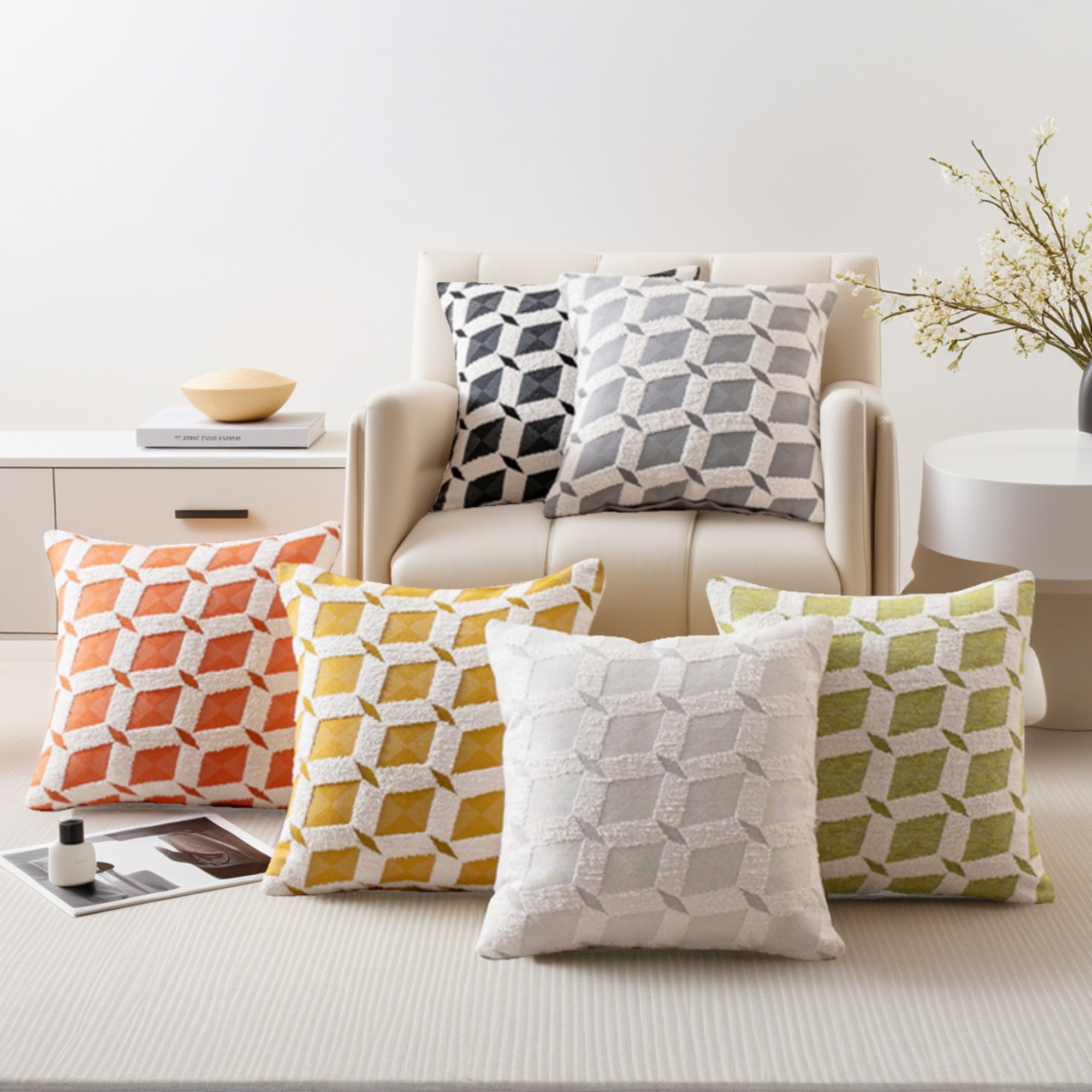 Unique Bargains Pack of 2 Square Diamond Pattern Chenille Throw Pillow Covers Orange