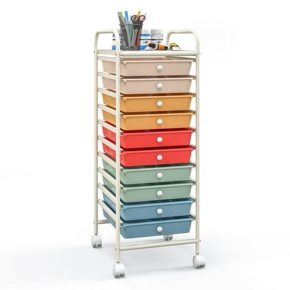SSyao 10 Drawer Rolling Storage Cart Scrapbook Paper Office School Organizer Macaron