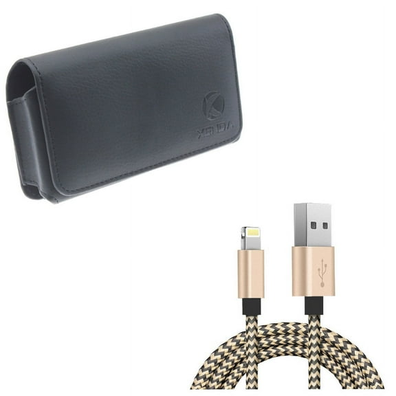 Case Belt Clip w USB Cable for iPhone 8/7/6S/6 - Leather Swivel Holster Loops Cover, 6ft Charger Cord Power Wire for iPhone 8/7/6S/6 Models