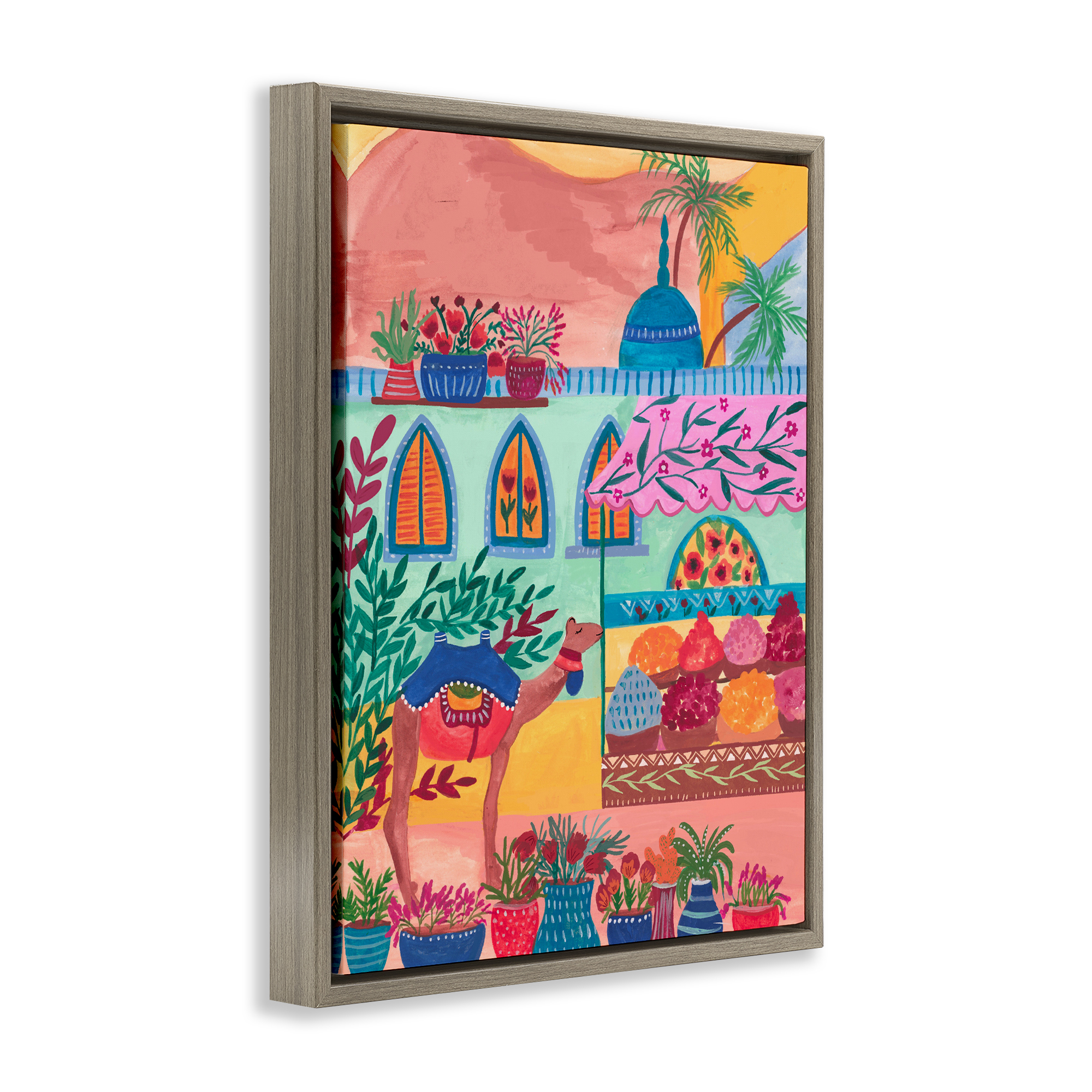 Exotic Egypt Camel Brown Framed Floater Canvas Wall Art, design by Nabeela Rumi