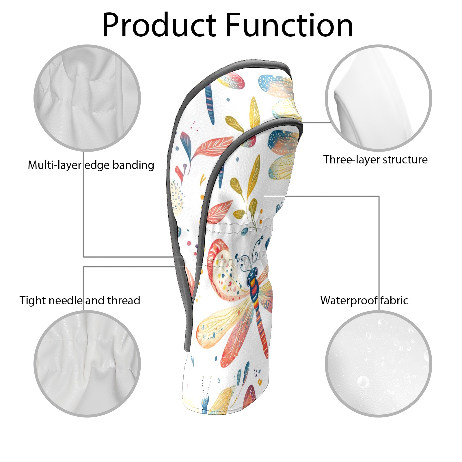 Golf Head Covers Dragonfly Pattern for Driver, Wood & Hybrid, Premium Waterproof PU Leather with Plush Lining, Delicate Insect Golf Gifts