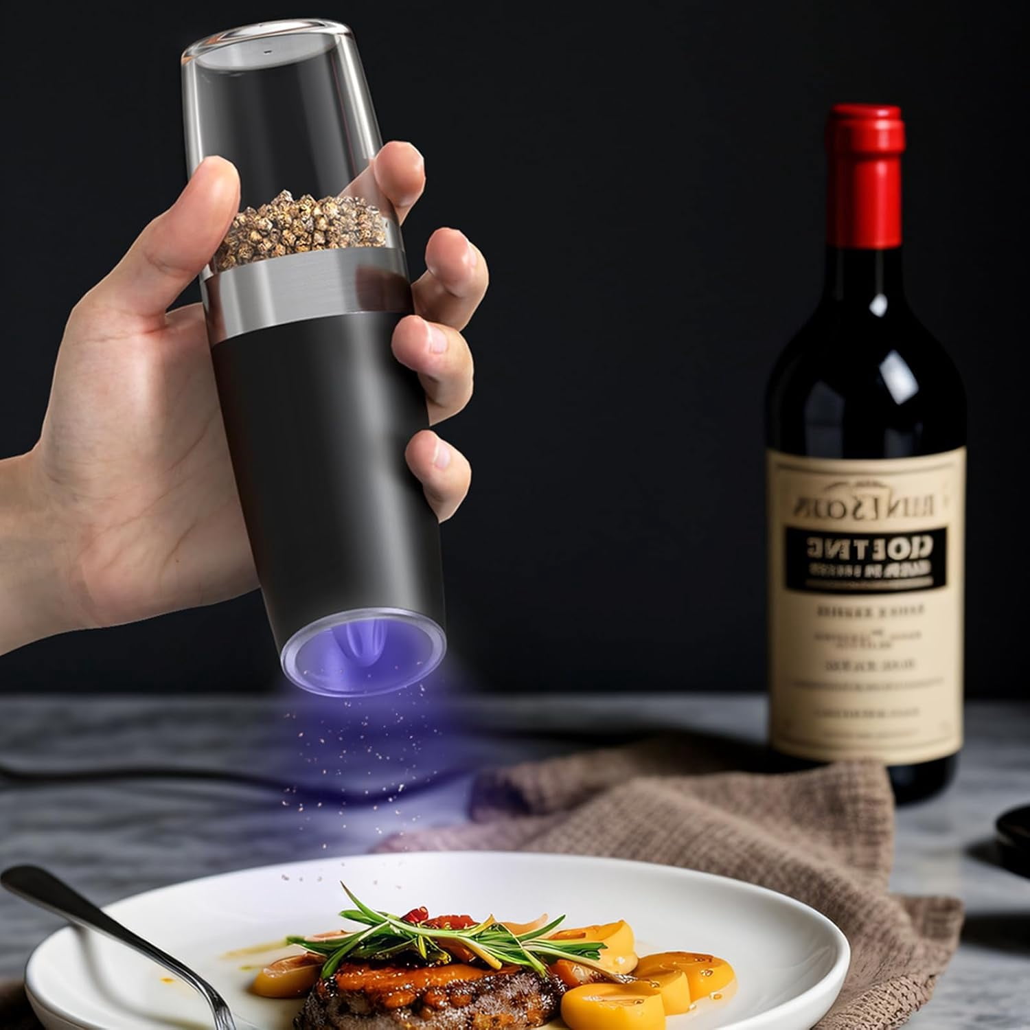 2Pcs Graviry Electric Salt and Pepper Grinder Set Automatic Salt and Pepper Grinder Set with LED Light, Battery Operated, Adjustable Coarseness, Large Capacity, for Home Kitchen BBQ