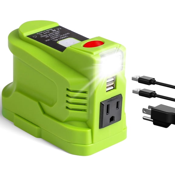 150W Power Inverter for Ryobi 18V Battery, DC 18V to AC 110-120V Battery Inverter, Portable Power Station Generator, Charger Adapter Battery Powered Outlet with 2 USB Ports & 1 AC Outlet & LED Light