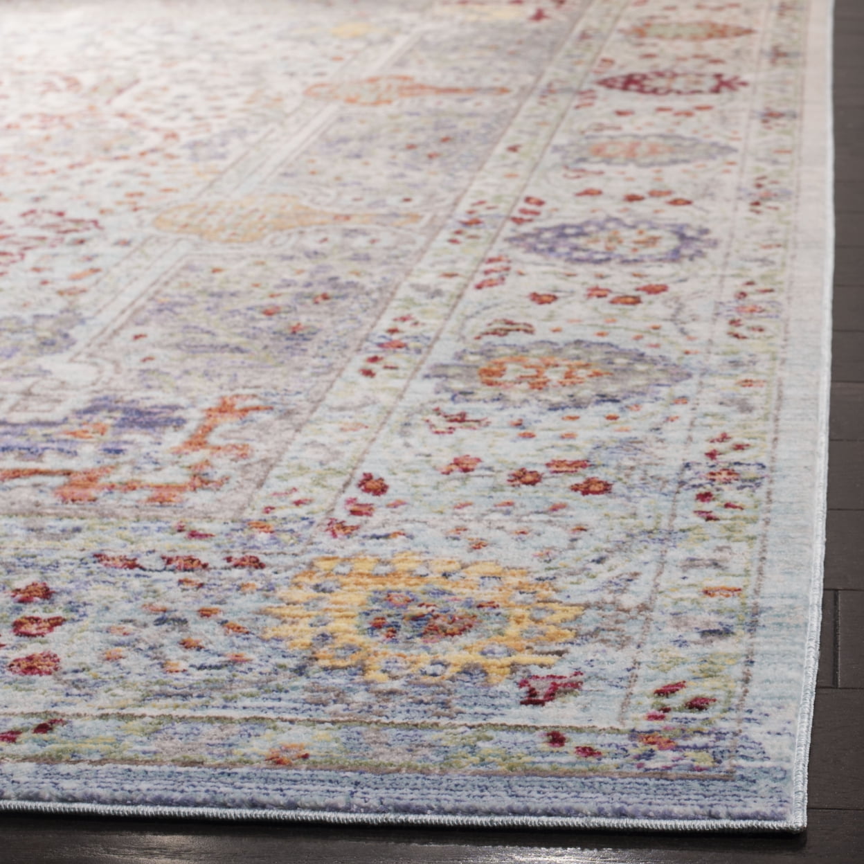 SAFAVIEH Valencia Joyce Bordered Oriental Polyester Runner Rug, Blue/Multi, 2'3" x 8'