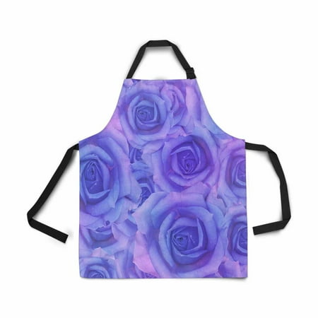 

ASHLEIGH Adjustable Bib Apron for Women Men Girls Chef with Pockets Blue Rose Flowers Closeup Novelty Kitchen Apron for Cooking Baking Gardening Pet Grooming Cleaning