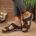 thumbnail image 2 of Rokment Orthopedic Wedges Slip on Sandals for Women with Arch Support Comfortable Summer Beach Flower Hollow out Leather Platform Arch Support Walking Dress Slides Black Size 9, 2 of 6