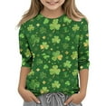 thumbnail image 1 of Tauxra Chandail de la Saint-Patrick pour Adultes, T-Shirt à Manches 3/4 Imprimé Col Rond, T-Shirt Graphique Trèfle Décontracté à Manches Longues pour Activités Festives, 1 of 6