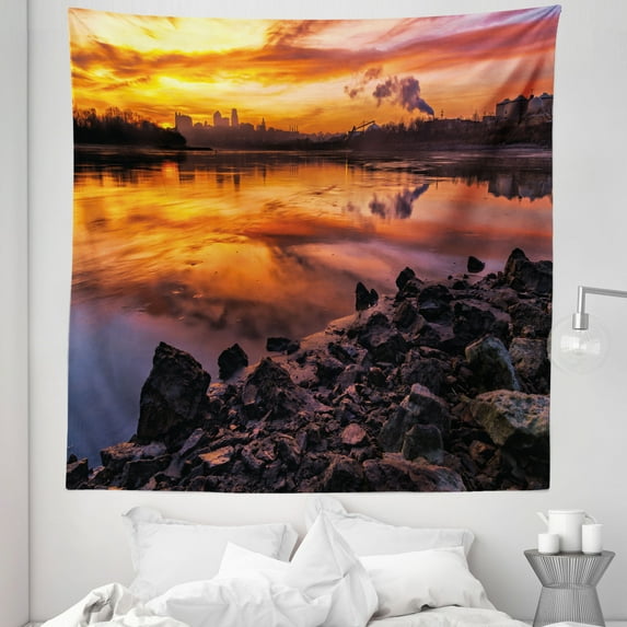 Colorful Tapestry, Usa Missouri Kansas City Scenery of a Sunset Lake Nature Camping Themed Art Photo, Fabric Wall Hanging Decor for Bedroom Living Room Dorm, 5 Sizes, Multicolor, by Ambesonne