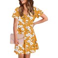 thumbnail image 4 of GaThRRgYP Summer Short Sleeve Dress,Women's Fashion Summer Print Short-sleeved V-neck Casual Dress Gold S, 4 of 8