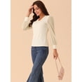 thumbnail image 3 of DARING DIVA Women's Long Sleeve V Neck Swiss Dot Mesh Sleeve Blouses S Beige, 3 of 5
