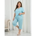 thumbnail image 5 of ValueVibe Women Plus Size Pajama Sets V-Neck Short Sleeve and Capri Pants Pajamas 2 Piece Loungewear Sets, Blue Plaid XL, 5 of 11