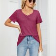 thumbnail image 2 of Camisetas de manga corta con cuello en V para mujer, camisetas informales plisadas de Color puro a la moda para mujer, camisetas de verano para viajes diarios y oficina, 2 of 6
