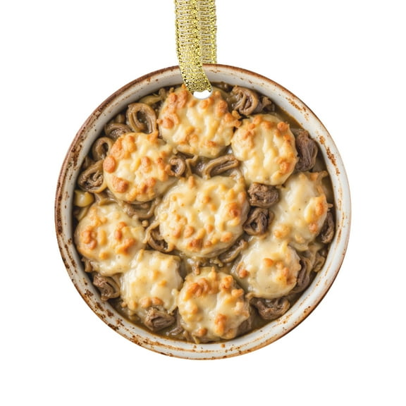 French Onion Beef Bake Casserole Comfort Food Double Sided Ceramic Foodie Novelty Holiday Christmas Xmas Tree Ornament Gift Accessory (Flat Printed Design, NOT 3D)