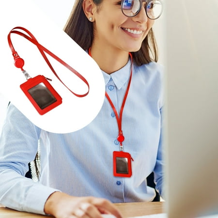 classroom essentials for teachers womens office supplies grad gifts Badge Holder With Zip Slim PU Leather ID Card Wallet Case Neck Lanyard And Retractable Reel