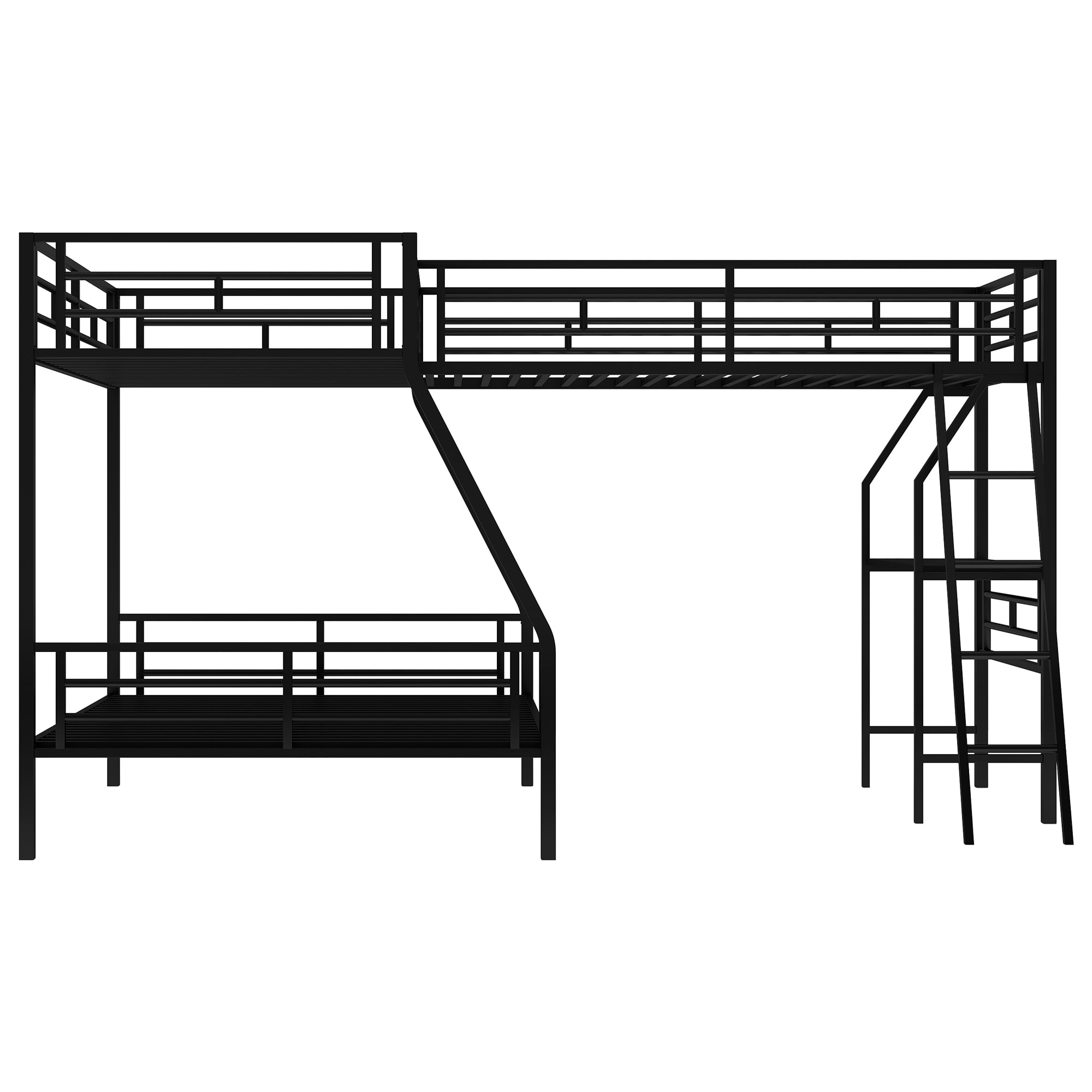 Aukfa Twin-Over-Full Metal L-Shaped Triple Bunk Bed with a Twin Loft Bed and Desk for 3 Kids Teens - Black
