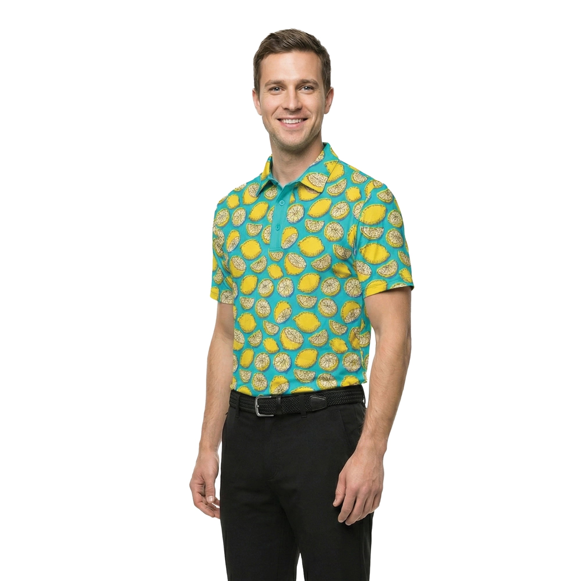 Birdie Bound Men's and Big and Tall Men's Lemon Print Polo Shirt, Sizes XS-4XLT