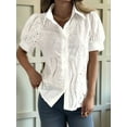 thumbnail image 5 of Women'S Short Sleeve Button Down Collared Blouses Embroidery Eyelet Top White L, 5 of 8