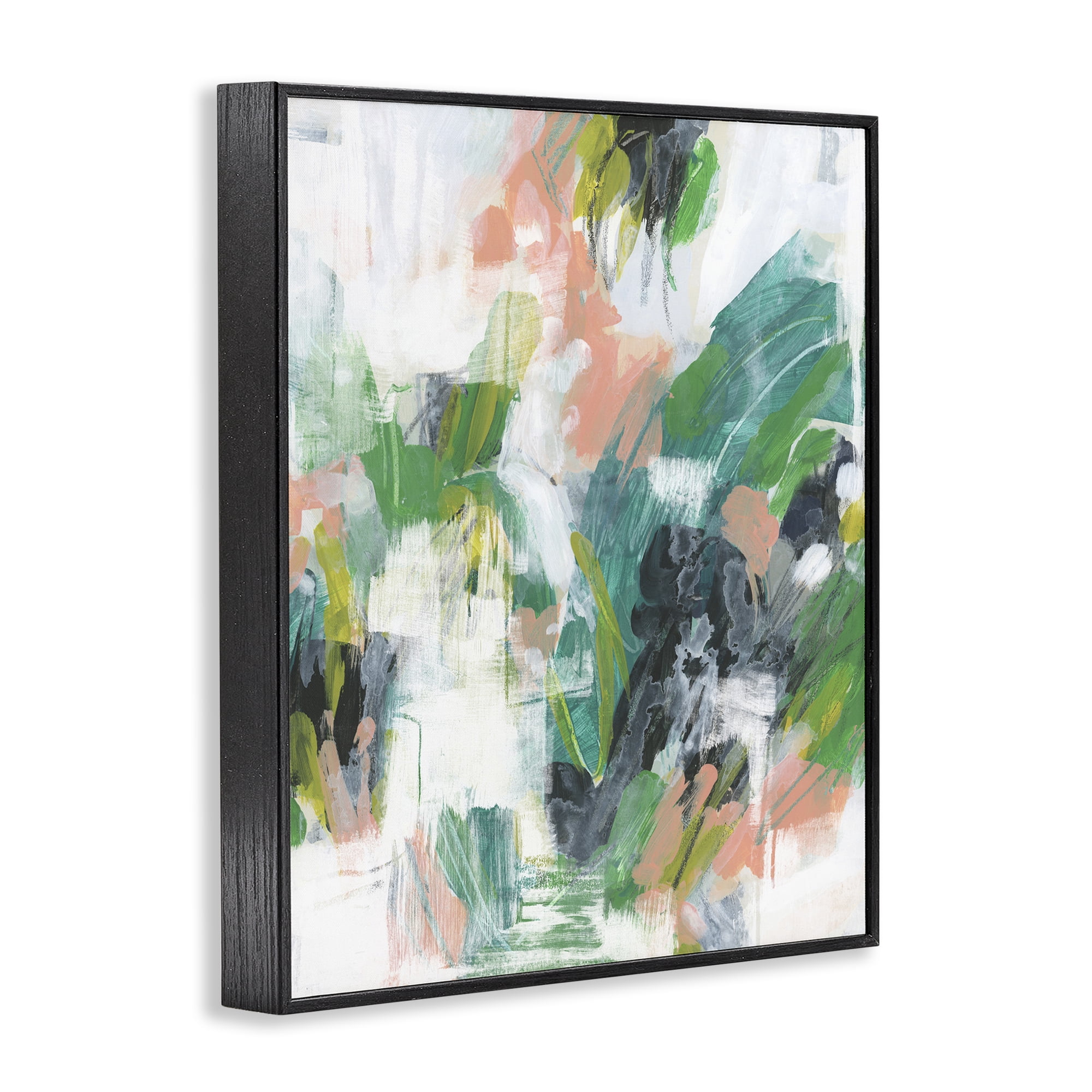 Stupell Industries Chaotic Green Paint Strokes Abstract Painting Black Framed Art Print Wall Art, 24 x 30