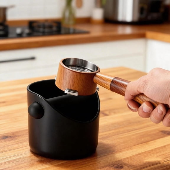 Coffee Knock Boxes 4 inch, Barista Style Espresso Grounds Knock Boxes, Removable Plastic Knock Rod, Non-Slip Base, Espresso Maker Accessory (Black)