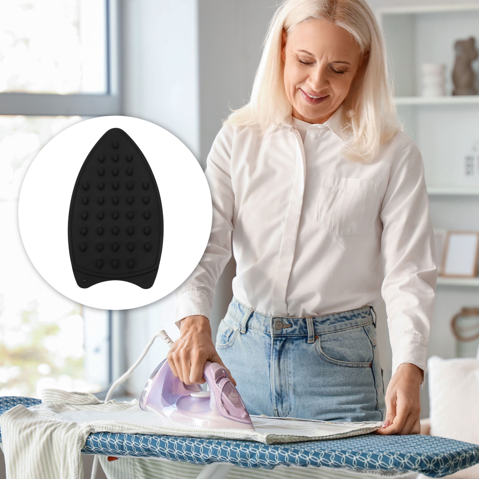 Unique Bargains Electric Iron Stand Hanging Hole Rest Pad Safe Black