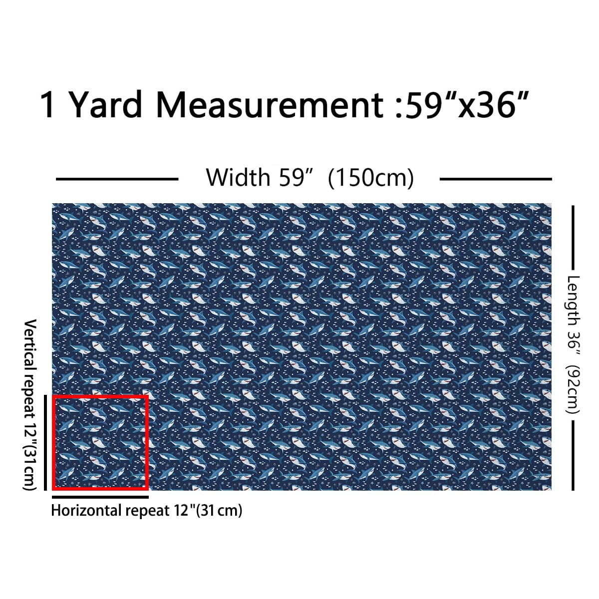 Manfei Sea Shark Fabric by the Yard (2 Yards) for Boys Girls, Marine Wildlife Animal Decorative Fabric by the Yard, Ocean Fish DIY Fabric