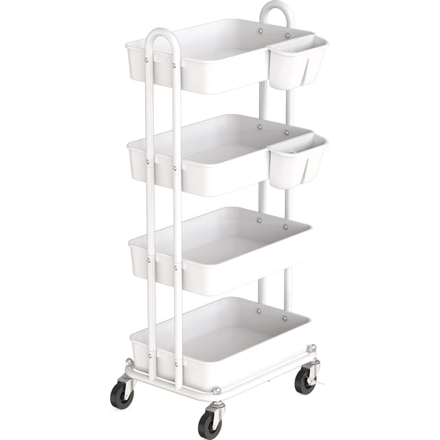 Simple Houseware Chariot Utilitaire Roulant à 4 Niveaux avec Seaux Suspendus, Blanc