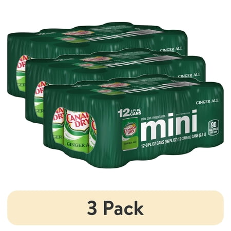 (3 pack) Canada Dry Ginger Ale, Mini Can, Soda 12 Pack 8 fl oz Mini Aluminum Cans, Allergens Free