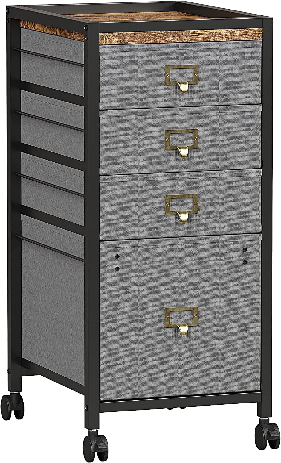 File Cabinet with 4 Drawer, Mobile Filing Cabinet Rolling Printer Stand Fits A4 or Letter Size, Fabric Vertical File Cabinet with Wheels, Under Desk Storage Cabinet for Home Office, Grey