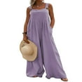 thumbnail image 1 of Wide Leg Overalls for Women Sleeveless Jumpsuits Suspender Overalls with Pockets, 1 of 5