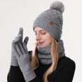 thumbnail image 4 of Rdhnmea Women Winter Beanie Hat Scarf Gloves Set, 3 Pcs Fleece Knitted Pompom Hat Thick Warm Neck Scarf and Gloves Winter Gift Accessories, 4 of 9
