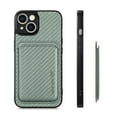 thumbnail image 6 of Cutyskin Carbon Fiber Texture PU Leather Case for iPhone 12, with Detachable Card Holder, Compatible Magsafe Charging, Ultra Thin Design Shockproof Phone Case for iPhone 12, Green, 6 of 12