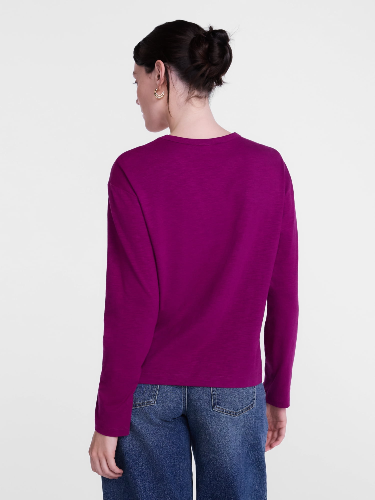 Scenario Women's and Women's Plus Relaxed Slub Tee with Long Sleeves, Sizes XS-4X