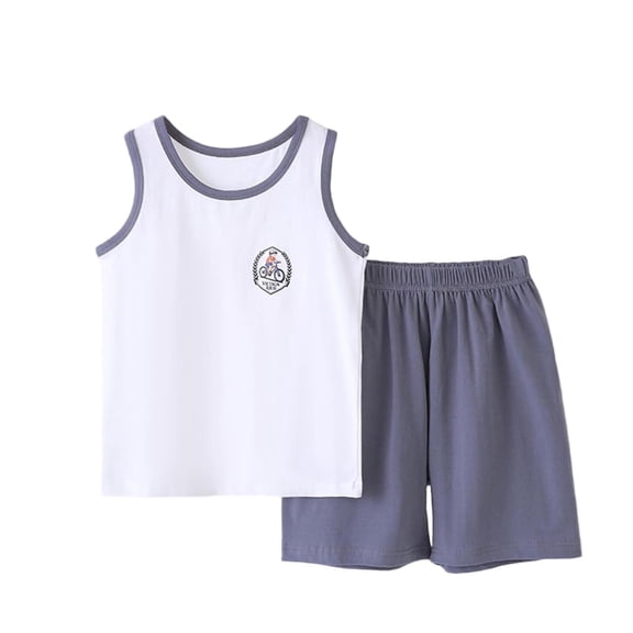 CYRBOKO Boys Summer Outfit Sets, 2 Pieces Casual Cotton Athletic Tank Top Sets White Size 14-16 T