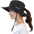 thumbnail image 1 of Chapeau d'Été en Maille à Grand Bord Protection Solaire UV pour Femmes avec Trou pour Queue de Cheval, 1 of 7