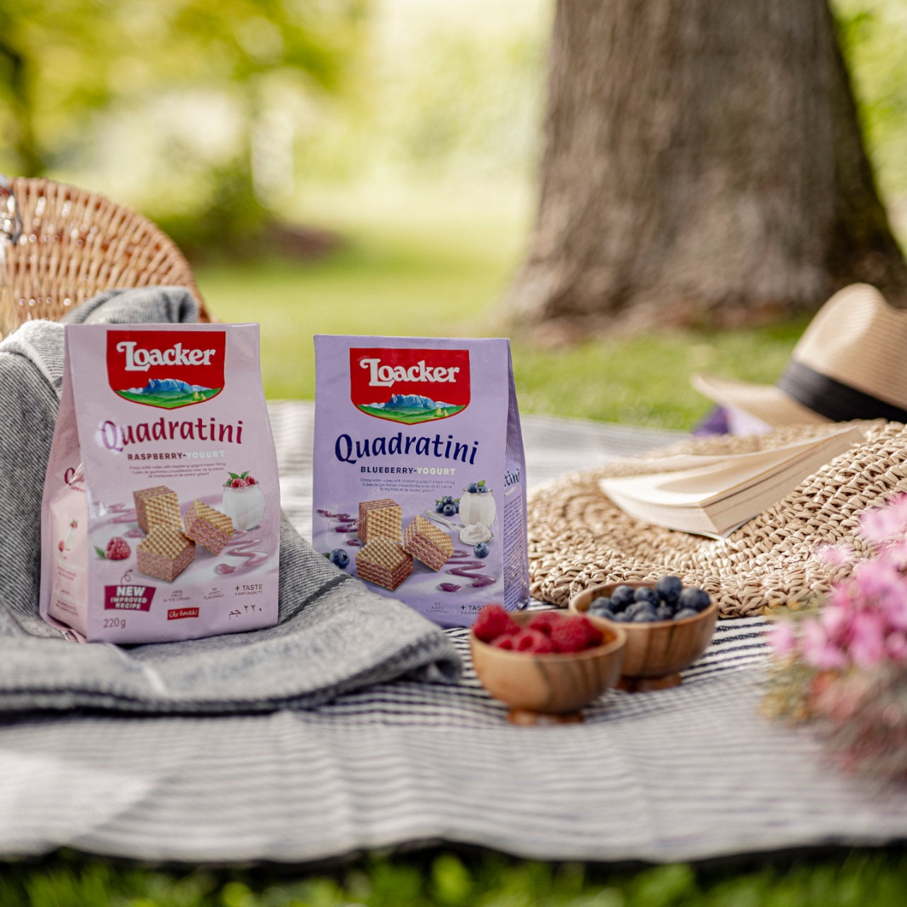 Loacker Quadratini Raspberry-Yogurt, Cream-Filled Bite-Size Wafer Cookies, 7.76 oz, Pack of 6