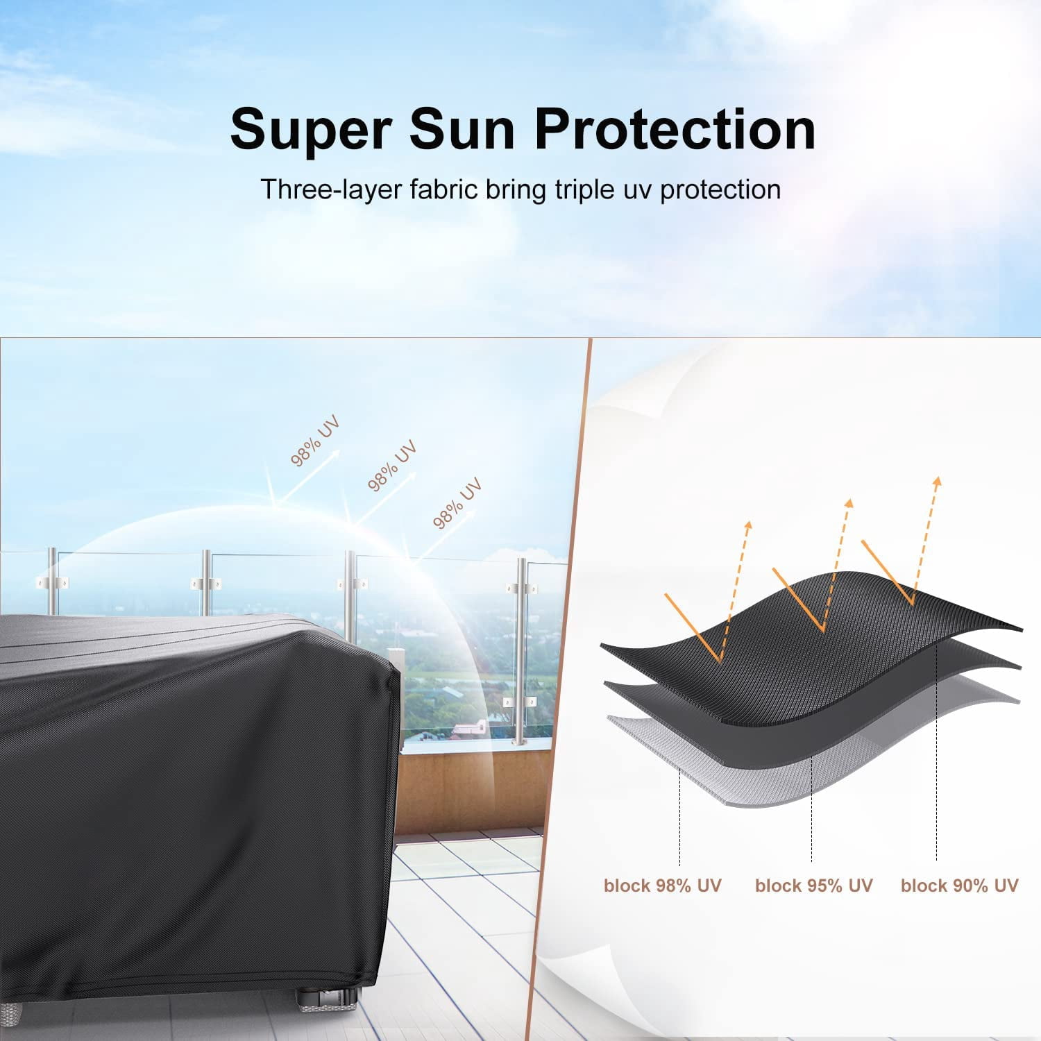 Patio Furniture Set Cover Waterproof, Waterbb Outdoor Sectional Sofa Set Cover Heavy Duty 600D Table and Chair Set Cover 124" L× 70.8" W× 29.1" H