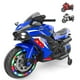 thumbnail image 2 of Motocicleta eléctrica para niños, motocicleta de paseo de 12V, juguete para niños con freno de pie, rueda luminosa y asiento de PU, color azul., 2 of 8