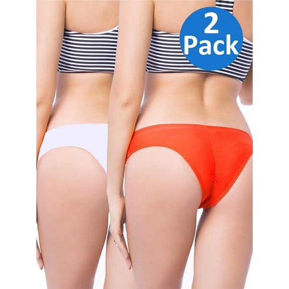 SAYFUT Women's Itsy Back Ruched Cheeky Thong Bikini Bottoms Underwear Stretch Panty 2 Pack