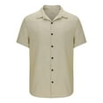 thumbnail image 3 of Chiccall Mens Cotton Linen Button Down Shirts Casual Solid Short Sleeve Summer Beach Shirts Tops Beige, 3 of 5