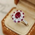 thumbnail image 2 of 2.30Ct Oval Cut Simulated Red Ruby Women's Halo Engagement Ring 14K White Gold Plated, 2 of 5