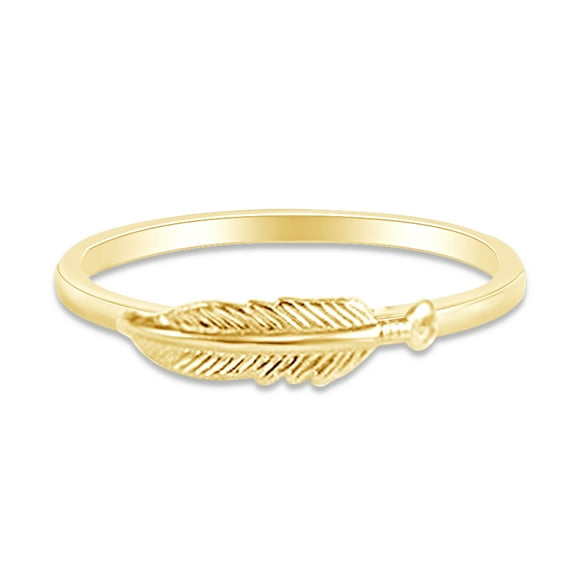 Lovely Tiny Feather Promise Ring In 14K Yellow Gold Plated 925 Sterling Silver Ring Size-8